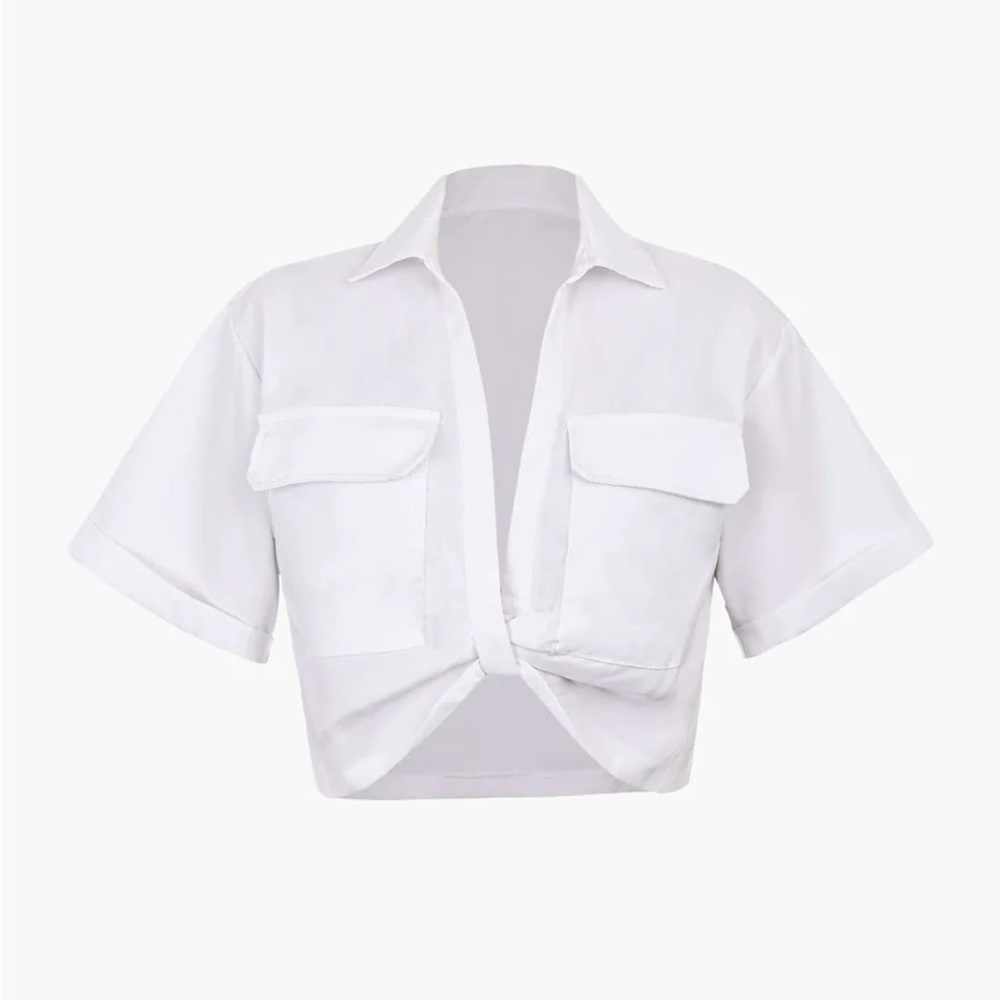 White Cropped Button-Up Shirt